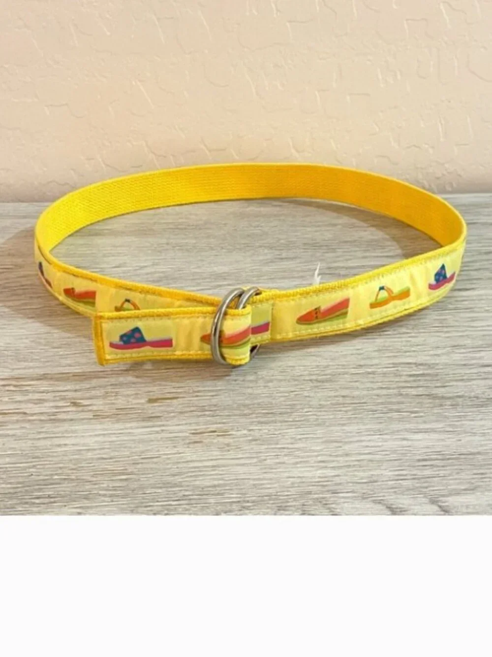 Liz Claiborne Belt Yellow Sandals Shoes Cloth Silver Loop Buckle Small Medium